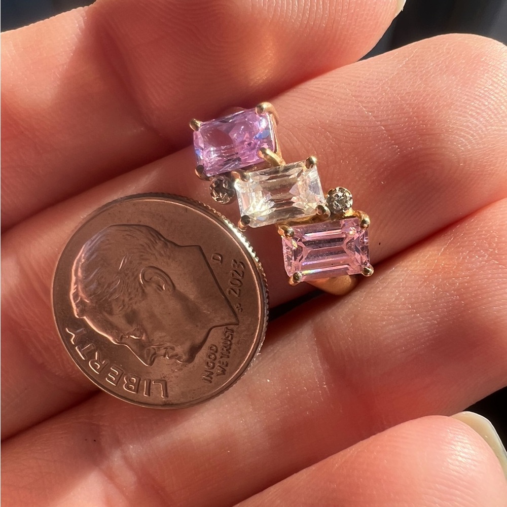 10k Gold ring with pink spinels and diamonds - Picture 7 of 16